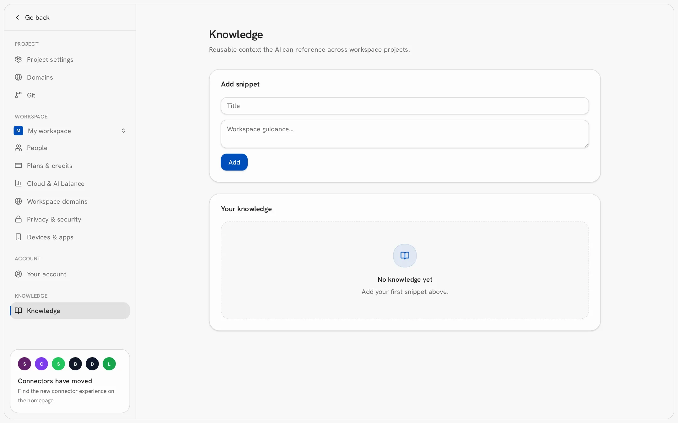 Knowledge settings page